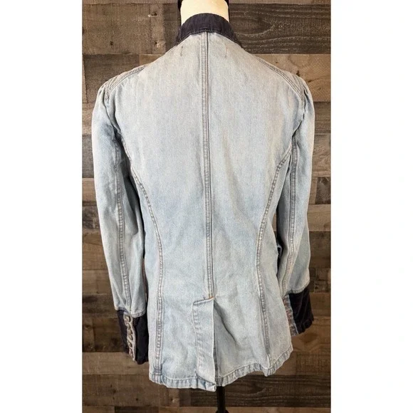 Free People Seamed Structured Military Blue Denim Jacket Women's Size Medium - Picture 8 of 10
